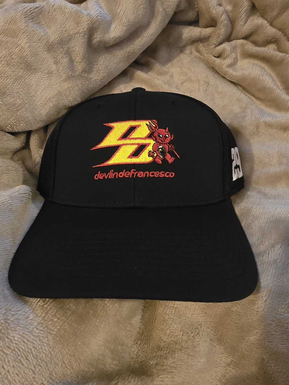 Devlindefrancesco Trucker Hat with Red & Yellow Embroidery